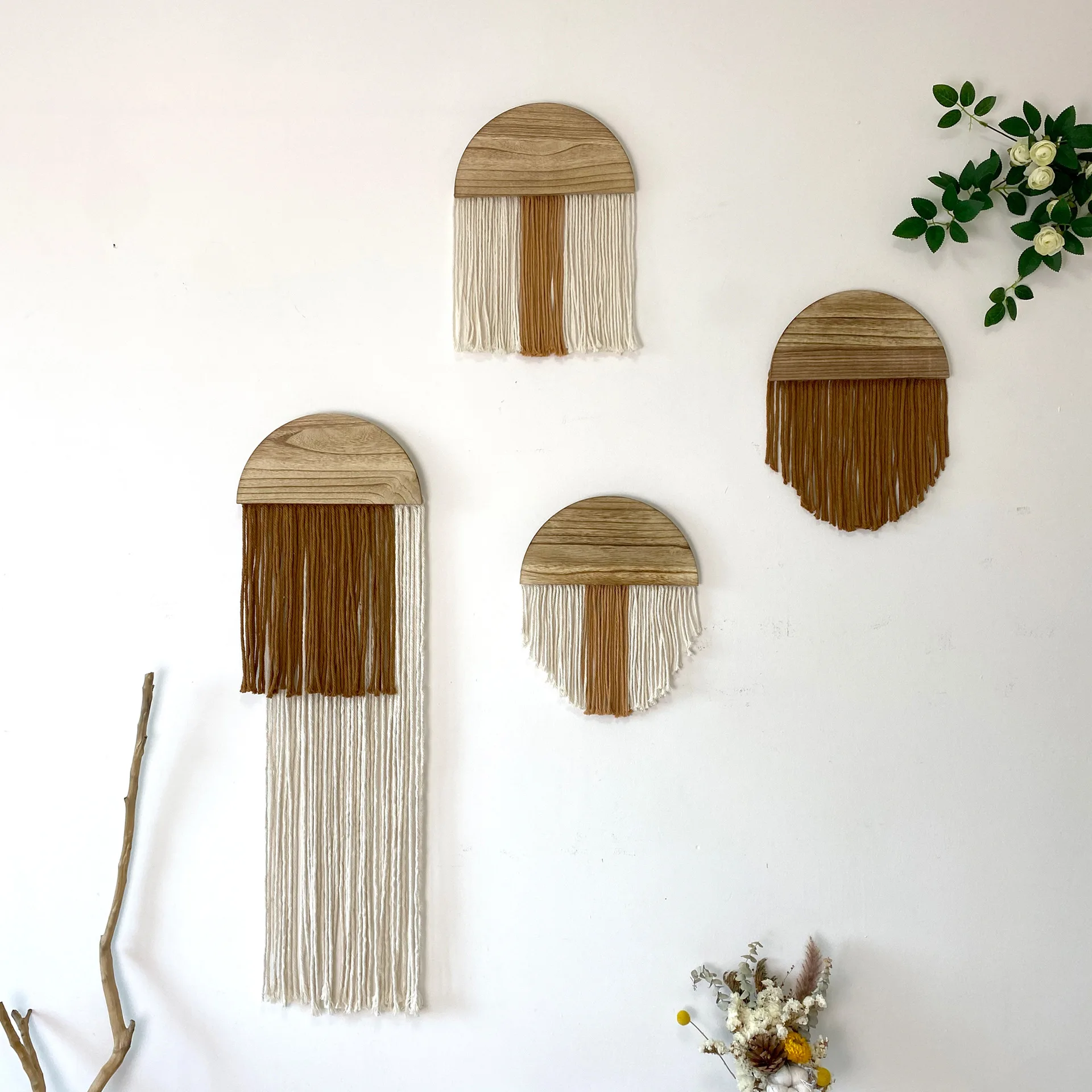 

New Modern Minimalist Tassel Tapestry Bohemian Homestay Living Room Decoration Handmade Semicircle Coffee Color Tapestry