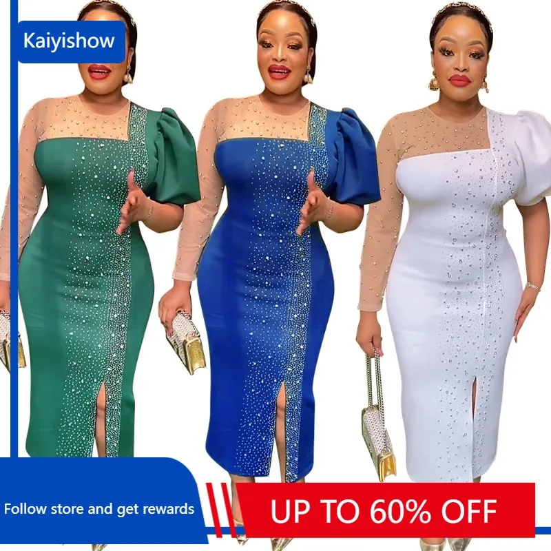 

African Wedding Party Dresses for Women Summer Elegant African Long Sleeve White Green Blue Long Dress Dashiki African Dresses