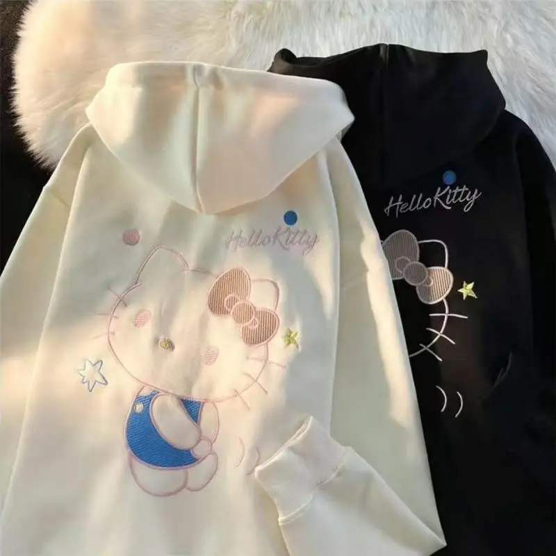 

Kawaii Sanrio Hellokitty Hoodies Long Sleeved Zippered Hooded Jacket Cartoon Sweet Embroidery Printing Birthday Gift For Girls
