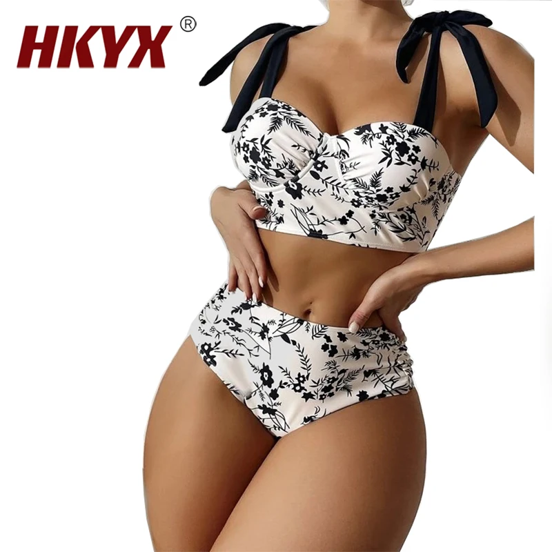 Топ женское бикини с разрезом и цветочным принтом