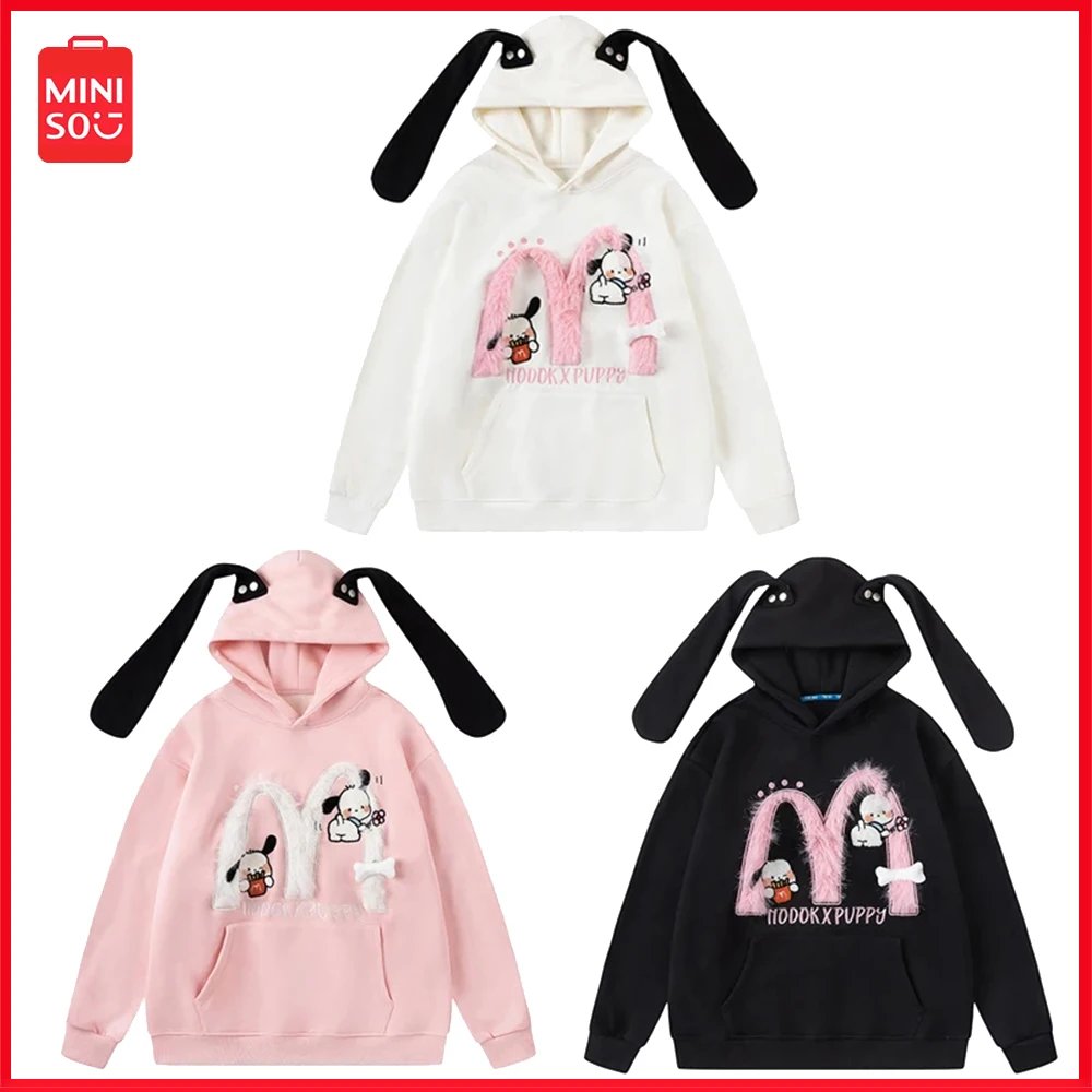 

New Miniso Sanrio Pochacco Kawaii Plush Casual Hooded Sweater Loose Couple Coat Cute Top Cosplay Long-Sleeved Hooded Sweatshirt