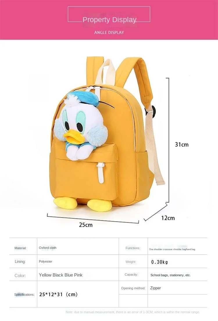 Disney Donald Duck Children's Oxford Cloth Cute Cartoon Lightweight Adjustable Shoulder Bag Student Casual Zipper Handbag
