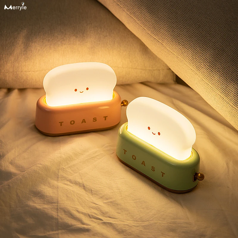 

USB Rechargeable Bedroom Table Lamp Creative Bread Maker Night Lights for Children Kids Gift Timming Baby Sleeping Toast Lamp