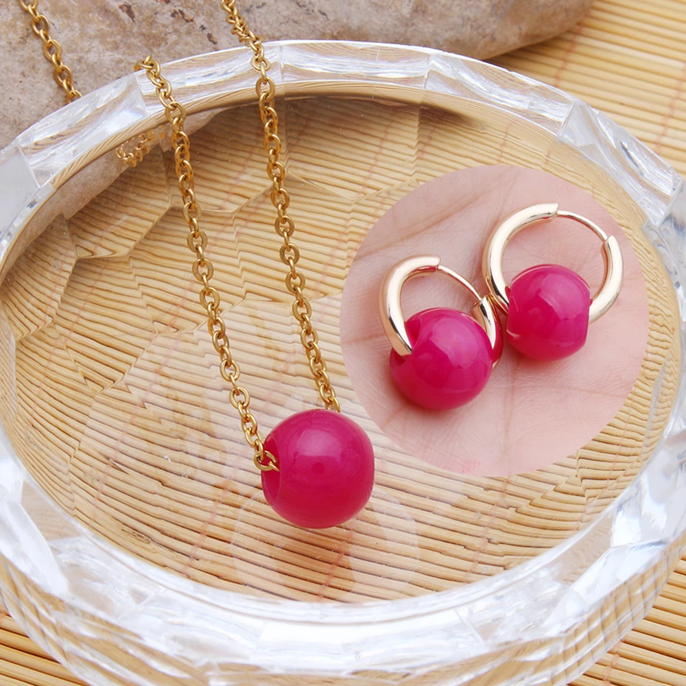 Trendy Pingk Rose Stone Rose Earrings Woman Summer Color stainless Steel Dangle Ear Charm Bright Brinco Party Wedding Gift