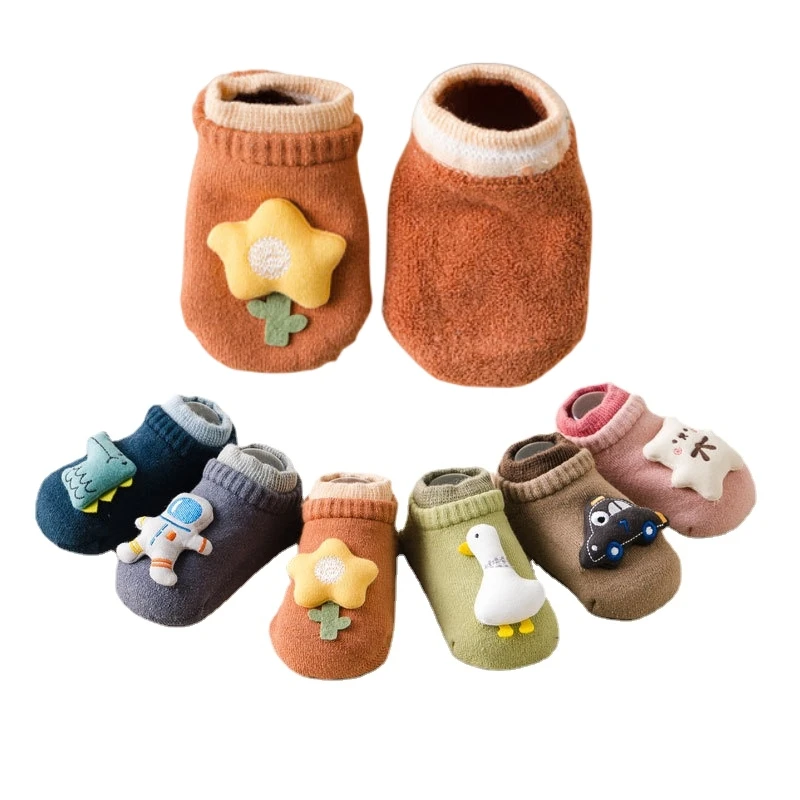 

Осенне-зимние мягкие носки для маленьких мальчиков и девочек, Резиновые Нескользящие носки для пола, Мультяшные детские носки до щиколотки,...