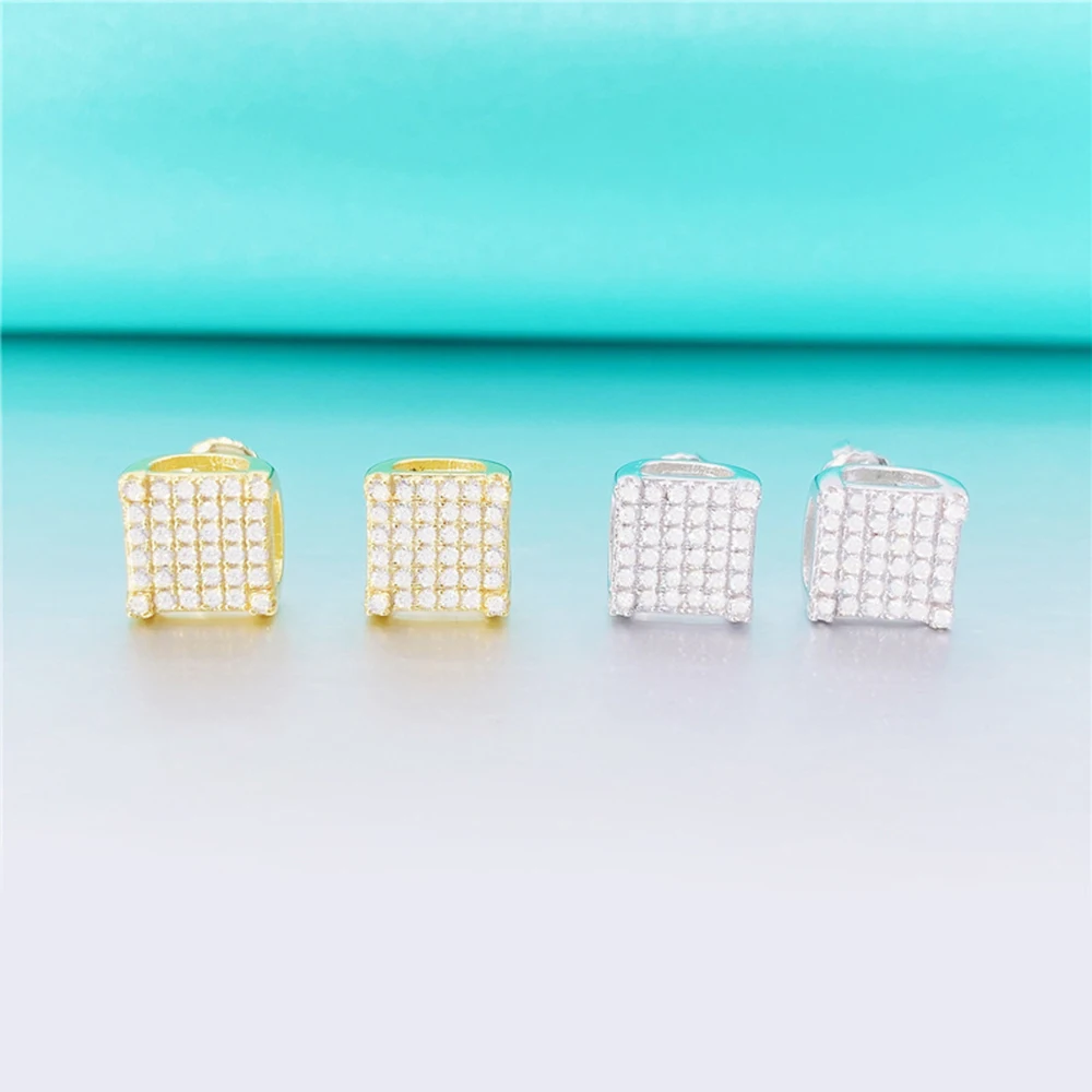 New Square Moissanite Earrings For Women S925 Silver Ear Studs Men Earrings Jewelry Pass Tester Free Shipping