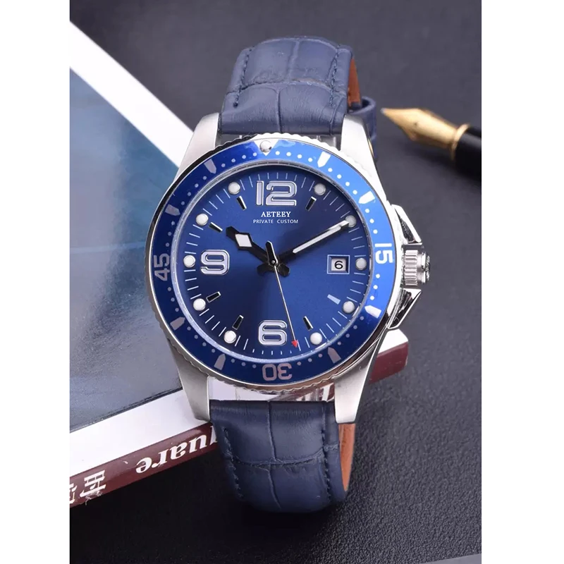

Men's watch leather strap automatic movement Stainless Steel Male Wristwatches