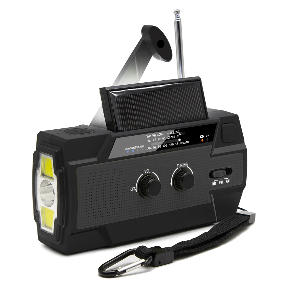 

Multifunctional Radio Hand Crank Solar Crank Dynamo Powered AM/FM/WB Weather Radio with Led Lights 4000 MAh Power Bank SOS