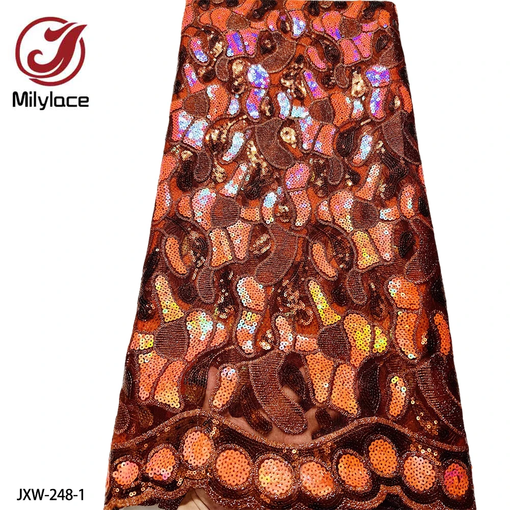 

Latest African Lace Frabric High Quality French Tulle Lace Sequins Embroidered Lace Fabric for Wedding Dress JXW-248