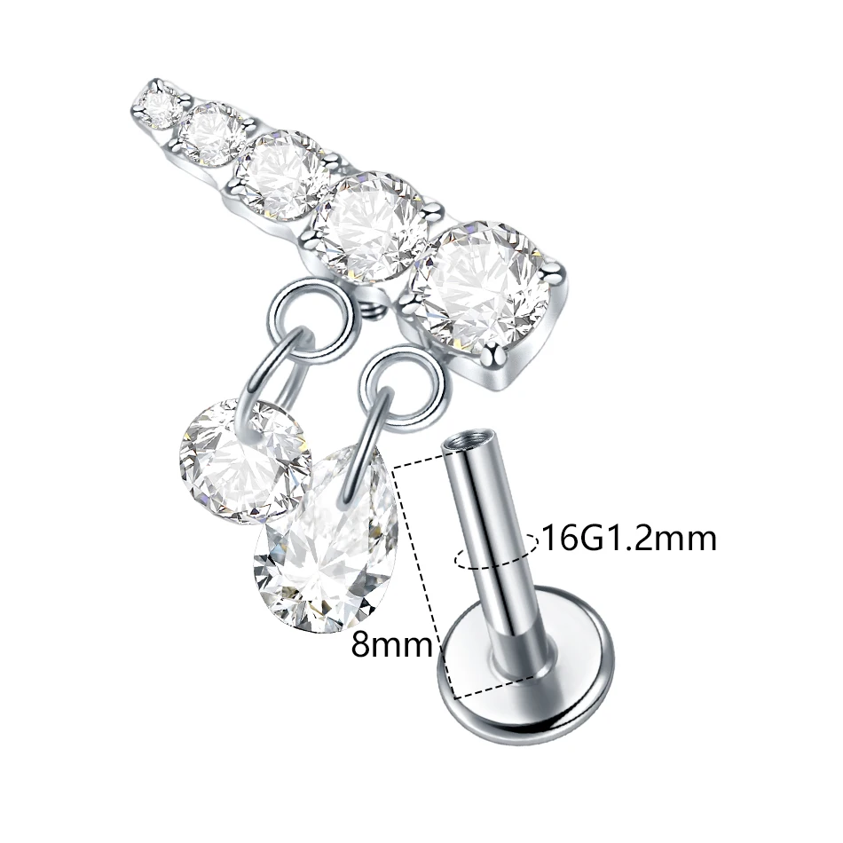 Серьги-гвоздики из титана с фианитом 16 г 1 шт.