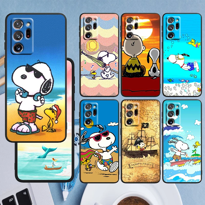 

Snoopy Beach Trip For Samsung Note 20 Ultra 10 Pro Lite 9 8 F52 F42 F22 M21 M60S M62 M31 M12 M32 Black TPU Phone Case