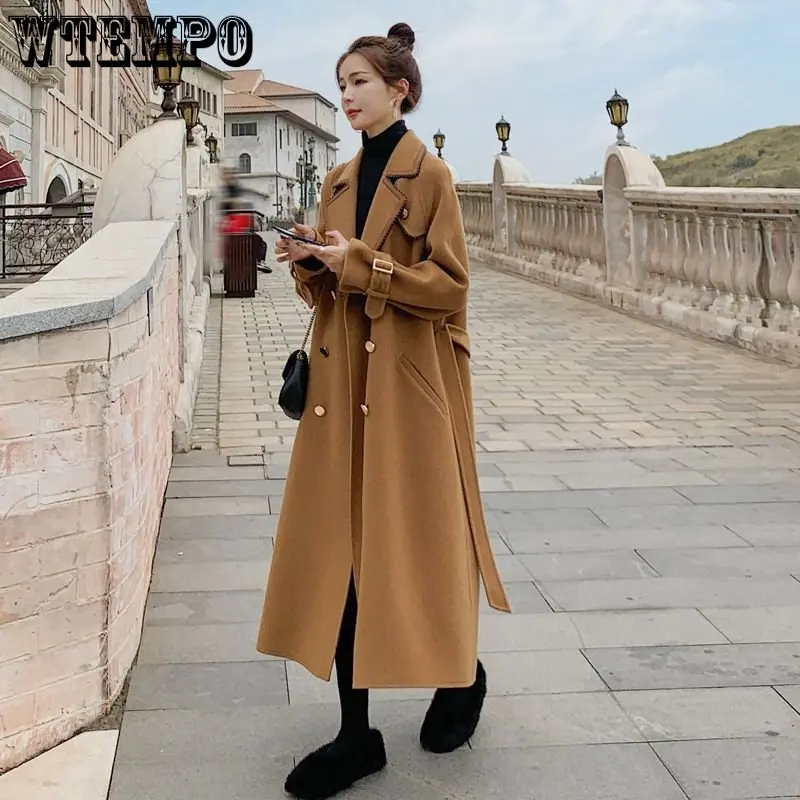 

WTEMPO Double-sided Cashmere Coat Women's Long Over The Knee Loose Large Size High-end Woolen Woolen Coat for Autumn and Winter