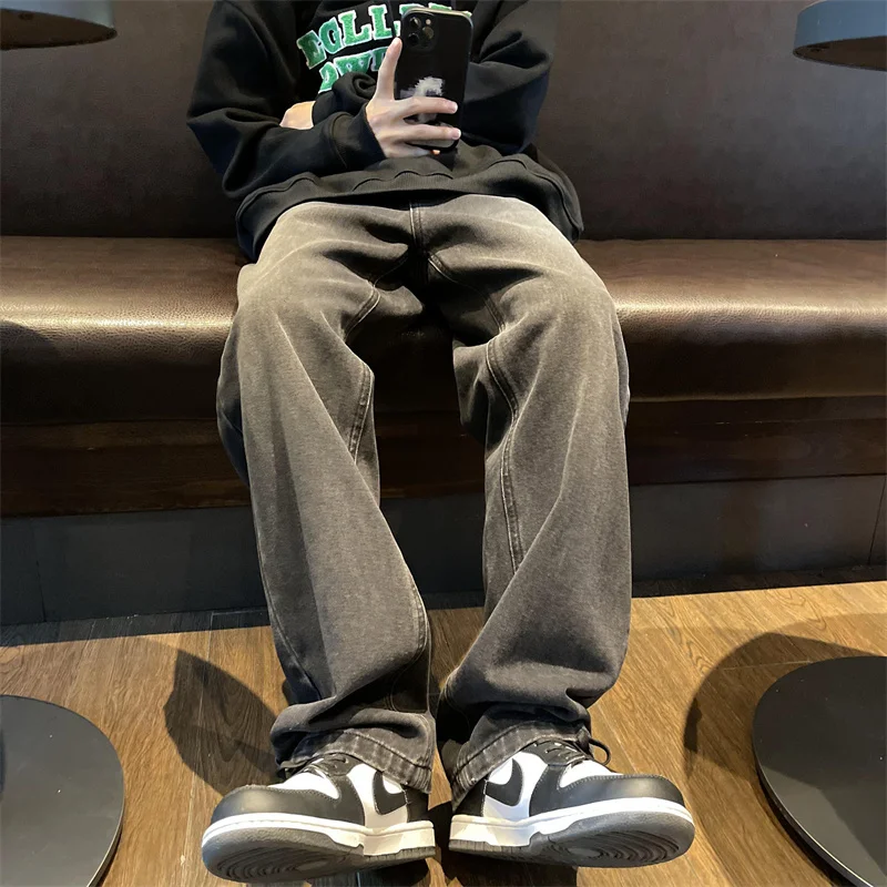 Brown White Black Baggy Jeans Men Fashion Retro Casual Straight Jeans Men Streetwear Korean Loose Denim Pants Mens Trousers