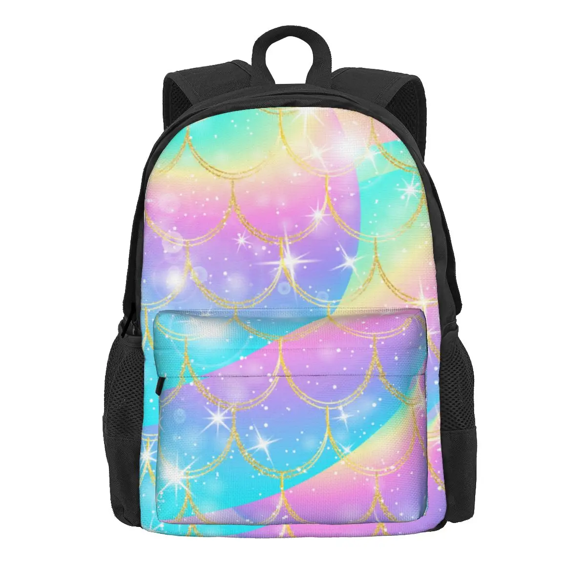

Рюкзак с радужной геометрической чешуей Русалочки, Радужный студенческий рюкзак для велоспорта из полиэстера, легкие классные сумки для старших классов