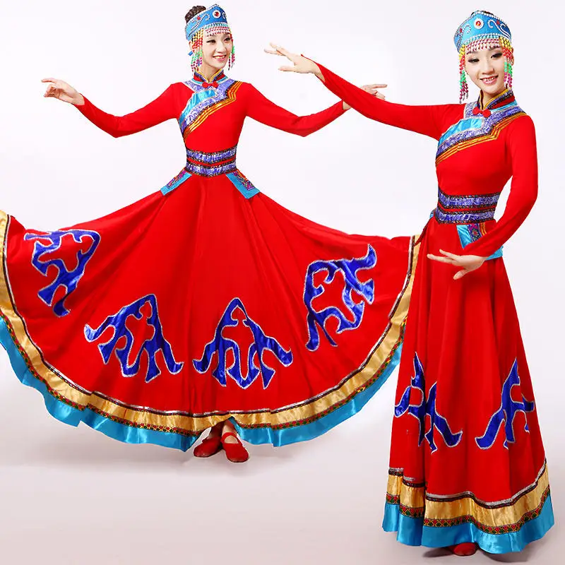 New Russian Folk Dance Costume Women's Bright Red Dance Skirt For Ethnic Minority Women's Live Dance Dress