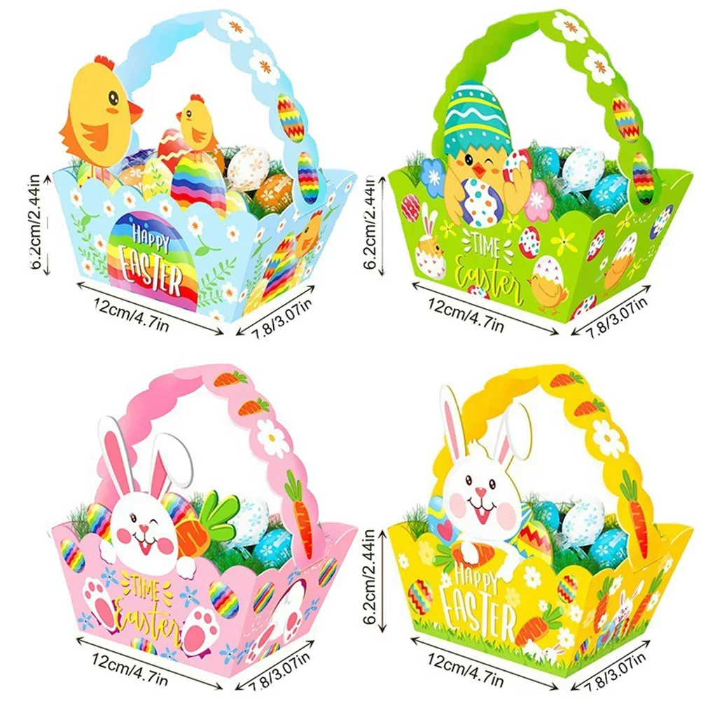 

4Pcs Easter Basket for Kids Easter Eggs Gift Boxes Kraft Paper Cartoon Bunny Easter Party Decoration 2023 Eggs Storage Box