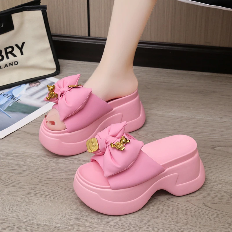 

High Platform Slippers Women Solid Color Thick Sole Leather Sandals Woman Chunky Summer Casual Beach Slides Zapatos Mujer B316