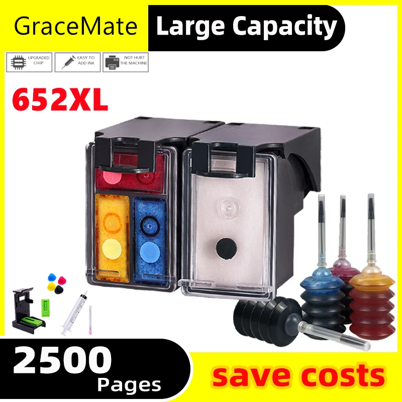 

GraceMate 652XL Refill Ink Cartridge Replacement for HP 652 XL for HP Deskjet 2675 1115 1118 2135 2136 2138 3635 3636 3835 4535