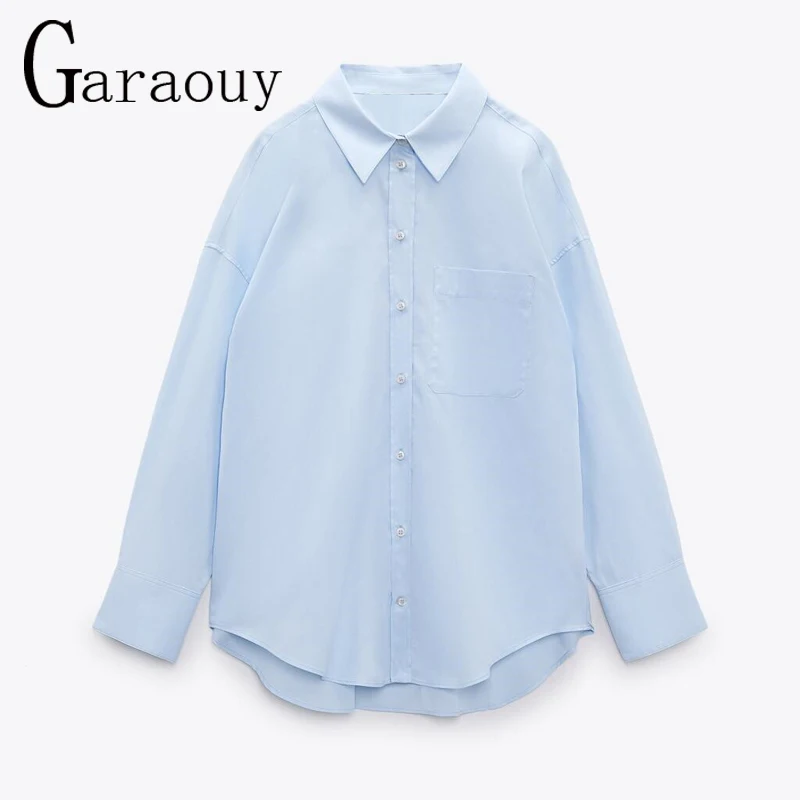 

Garaouy 2022 Autumn New Women Shirt Fashion Solid Single Breasted Blouses Vintage Lapel Collar Long Sleeve Female Top Blusas