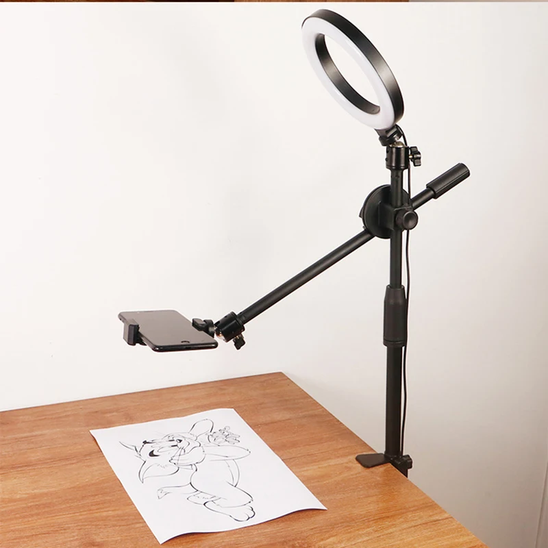 

Desktop Ring Light with Overhead Tripod for Video Shooting and Phone Photo Photopraphy Tabletop Ringlight Ring Lamp Ligth