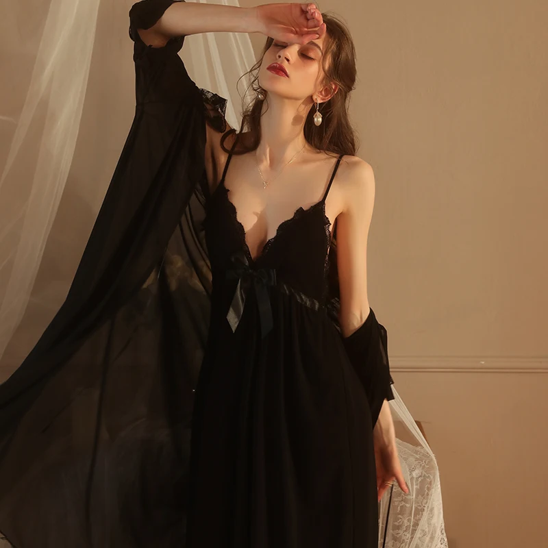 Women's Pajamas Chest Pad Nightgowns Open Back Long Private Room Suspender Nightdress Women Pajamas Sexy Female Dress Long Robe