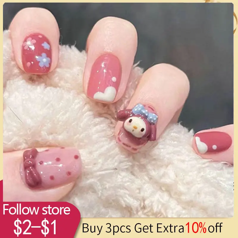 

24pcs Cartoon French Square Head False Nails DIY Detachable Ballerina Fake Nails Full Cover Nail Tips Press On Nails With Glue