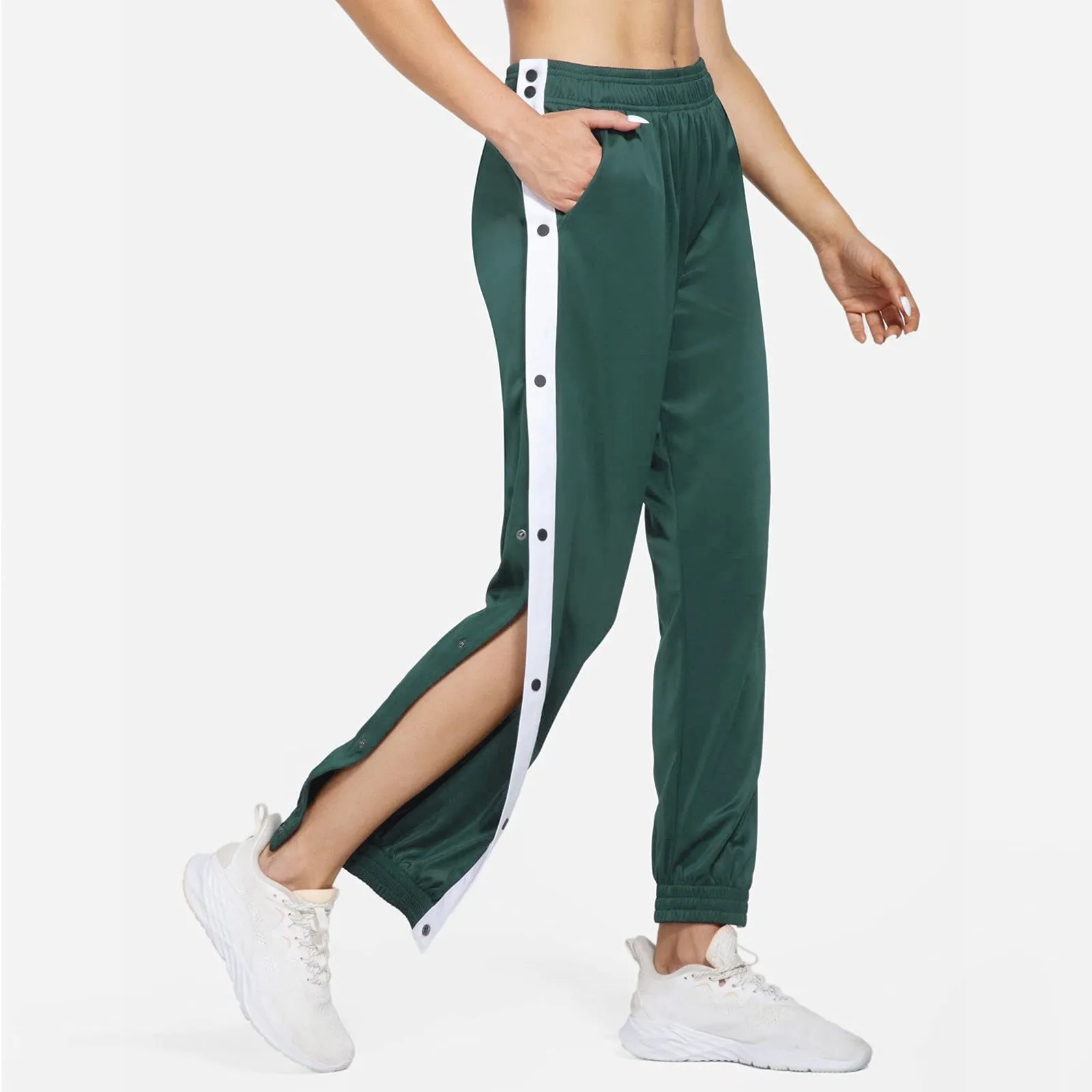 

Women's Casual Loose Comfortable Sweatpants Side Buttons Tear Away Long Basketball Pants Fashion Solid Color Patchwork Trousers