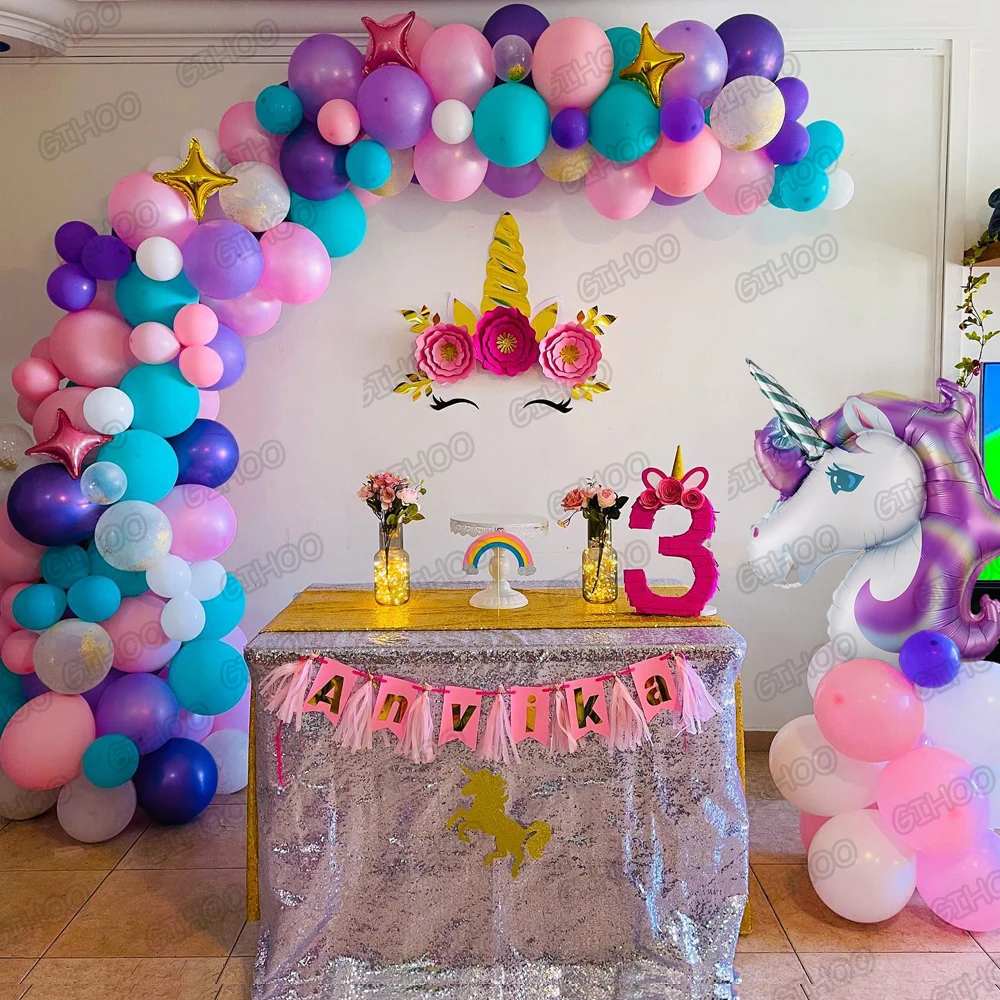 

Unicorn Balloon DIY Arch and Confetti Latex Balloons Garland Kit For Baby Shower Decoration Girl Birthday Unicorn Party Decor.