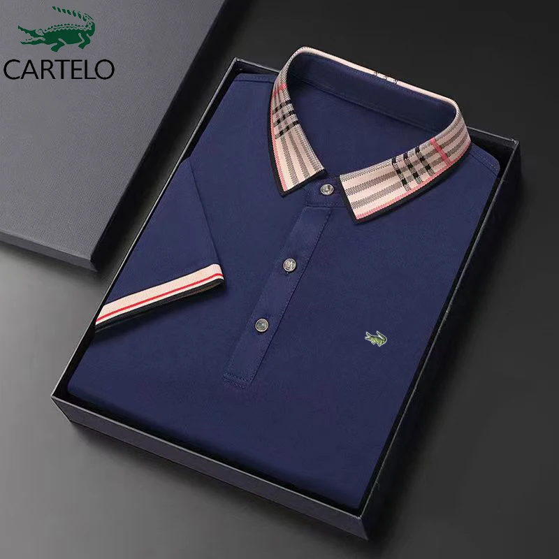 

CARTELO POLO Shirt Genuine High-End Men's Ice Silk Short Sleeves New Summer Turn-Down Collar Leisure Business Bottoming Shirt