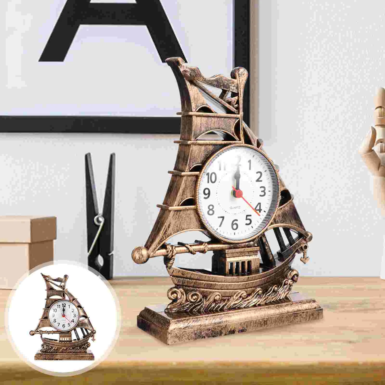 Sailboat Model Table Desk Clock Novelty Shelf Clock Desktop Adornment For Kids Birthday New Year