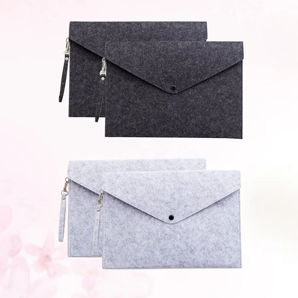

4 Pcs A4 Document Folder Felt File Paper Folders Snap Type Decorative Envelopes Briefcase Bag Loop