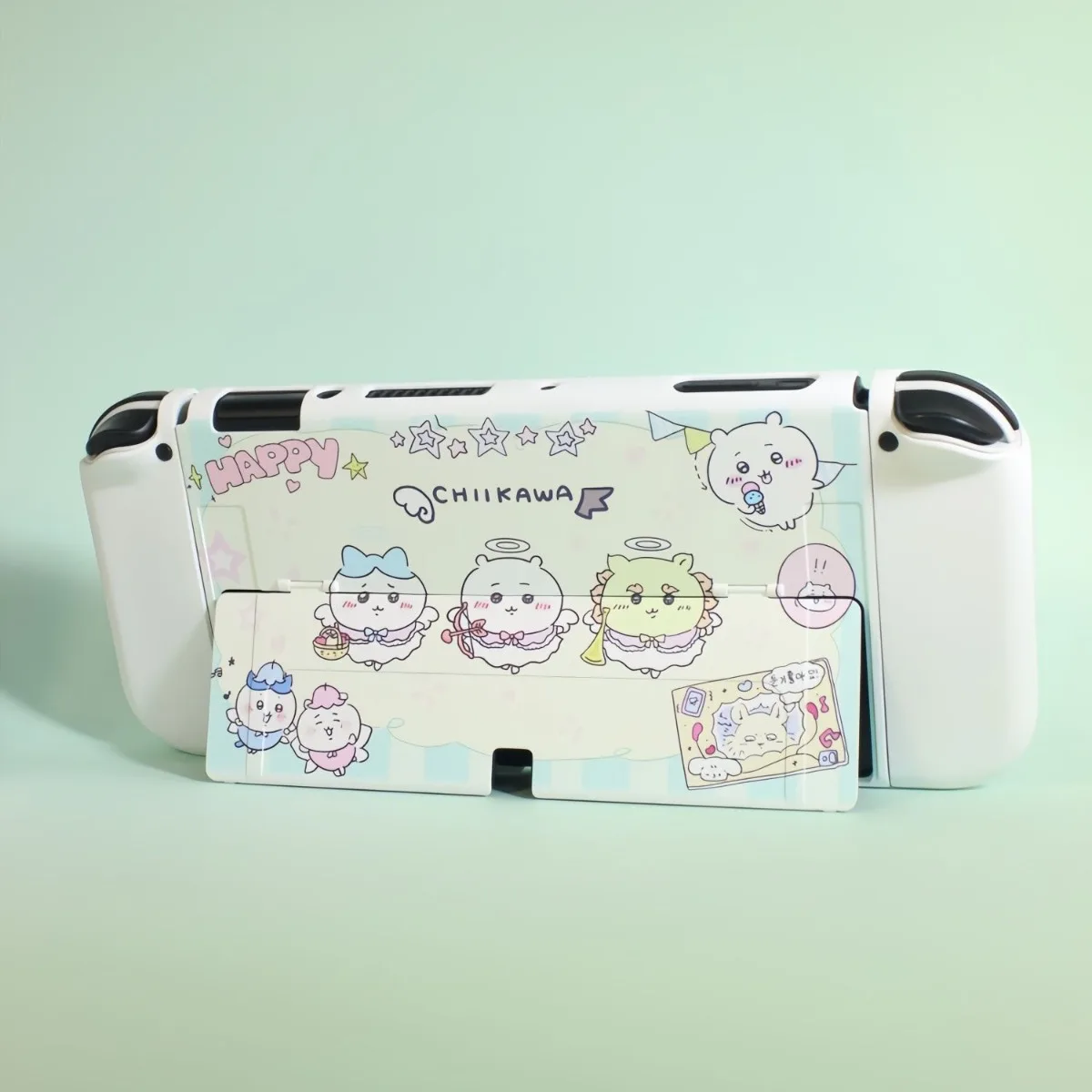 Фото Чехол Kawaii Chiikawa Usagi Anime для Nintendo Switch OLED, белый, с подставкой, совместимый, жесткий защитный чехол для консоли Switch, подарок №5