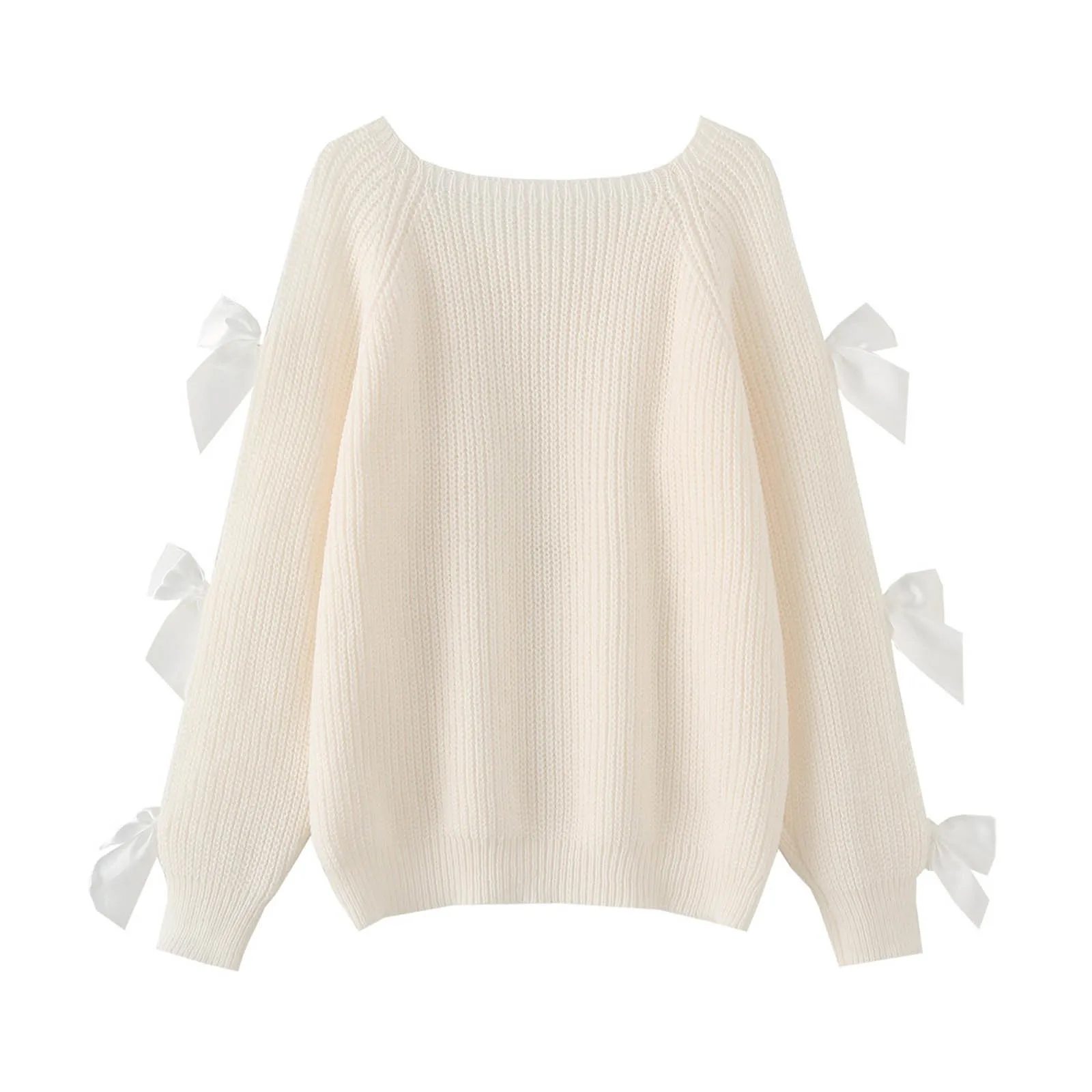 Женские пуловеры с бантом и вырезом длинными рукавами свитера большого размера
