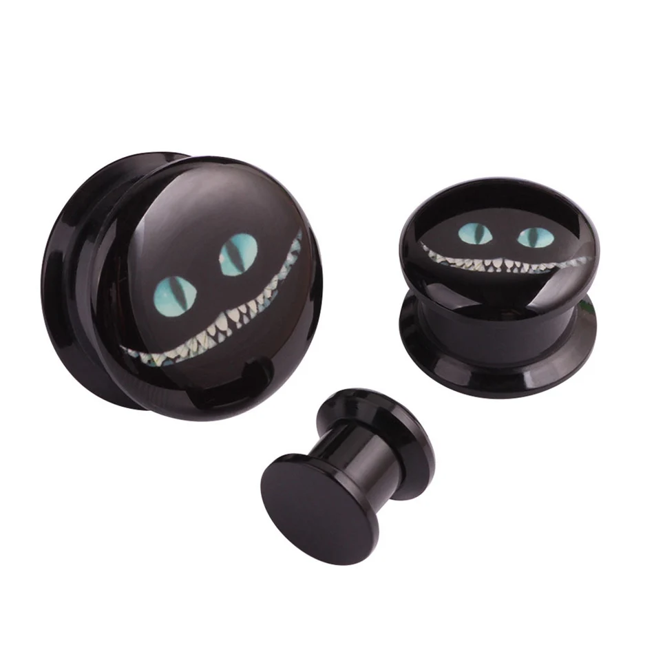 

1Pair Acrylic Alice in Wonderland Cheshire Cartoon Cat Face Ear Plugs And Tunnels Ear Gauges Earrings Body Piercing Jewelry