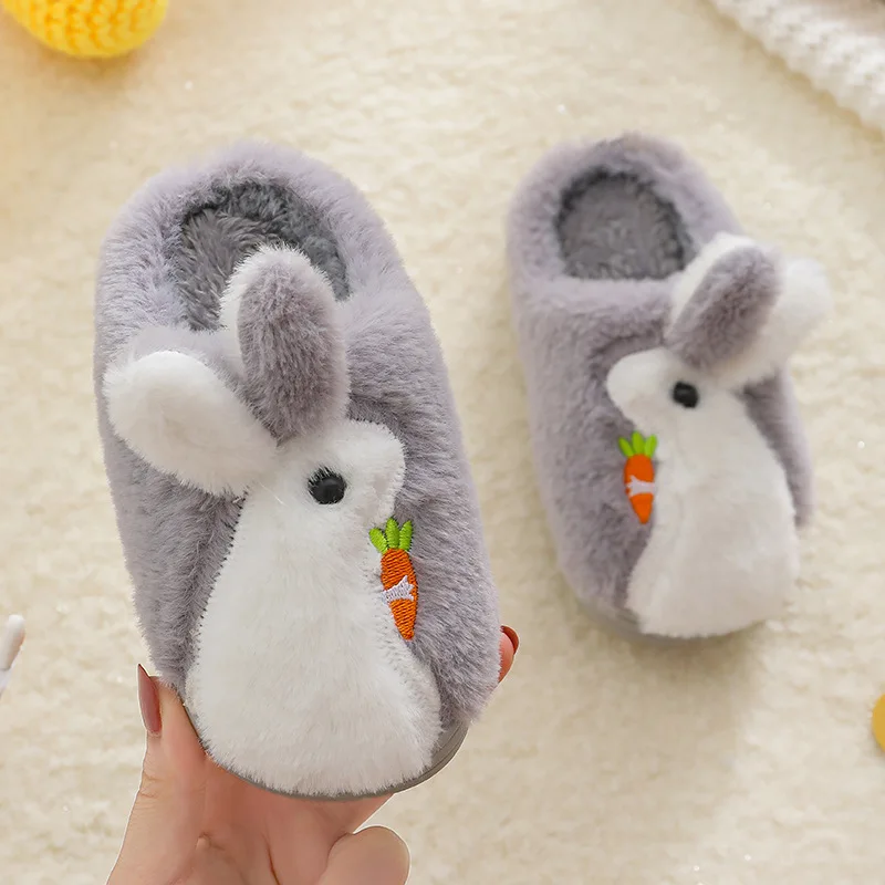 

Children Winter Warm Cute Animals Solid Girls Flush Indoor Slippers Flat Non-slip Parent-child Cotton Shoes Drop Shipping Boys
