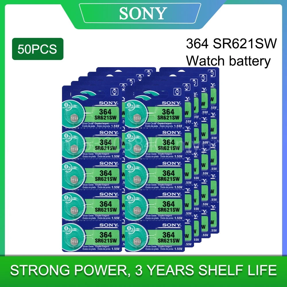 

50pcs New for Sony 100% Original 1.55V 364 SR621SW V364 SR60 SR621 AG1 Watch Battery Button Coin Cell Batteries MADE IN JAPAN