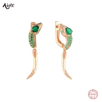 aide 925 sterling silver emerald green zircon snake tail u shape stud earrings for women luxury champagne gold punk earrings
