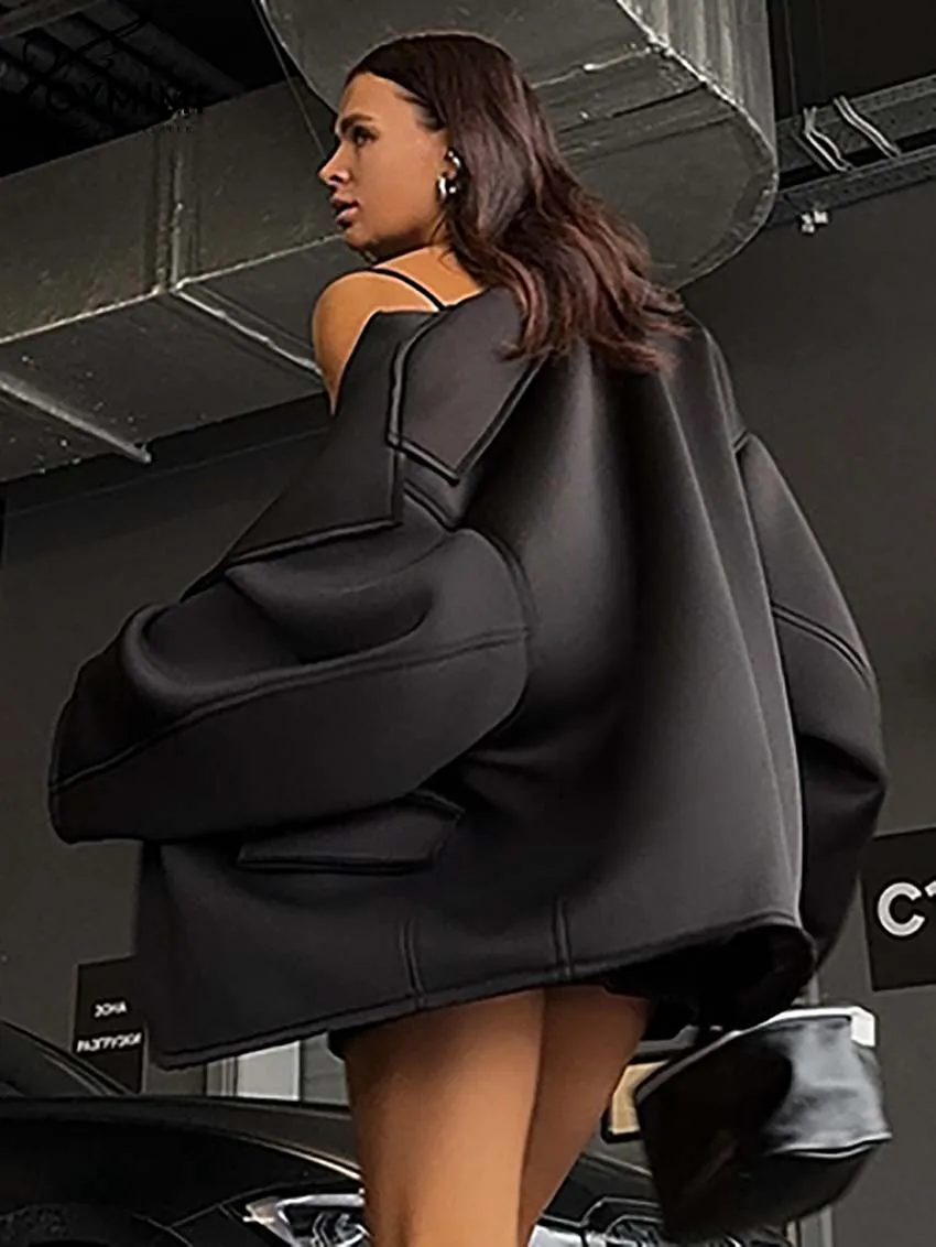 Oymimi Элегантный черный вязаный женский комплект из 2 предметов модные свободные