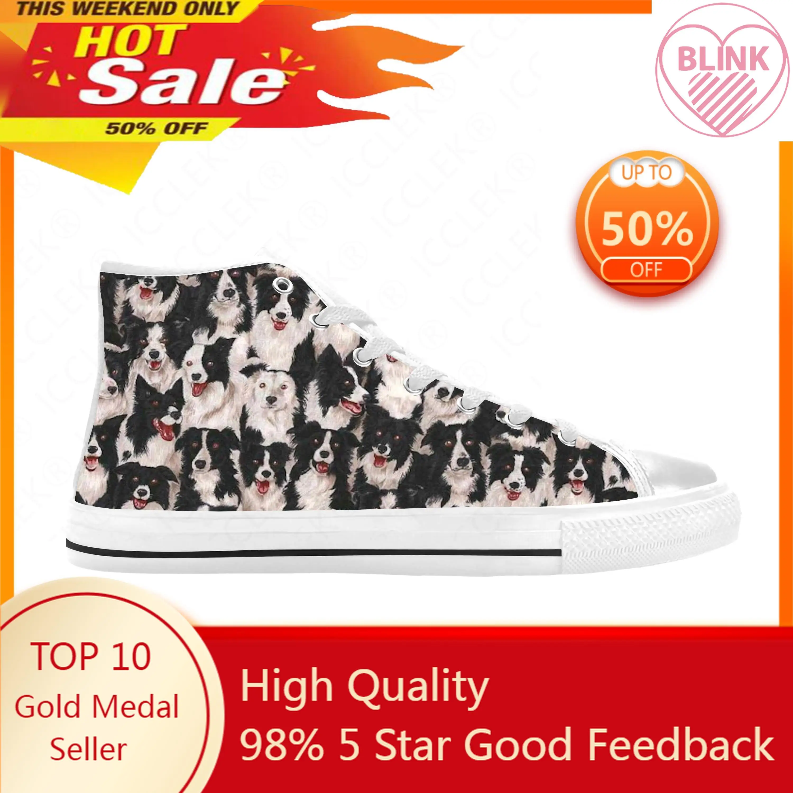 

Border Collie Collies Dog Animal Pattern Cartoon Casual Cloth Shoes High Top Comfortable Breathable 3D Print Men Women Sneakers