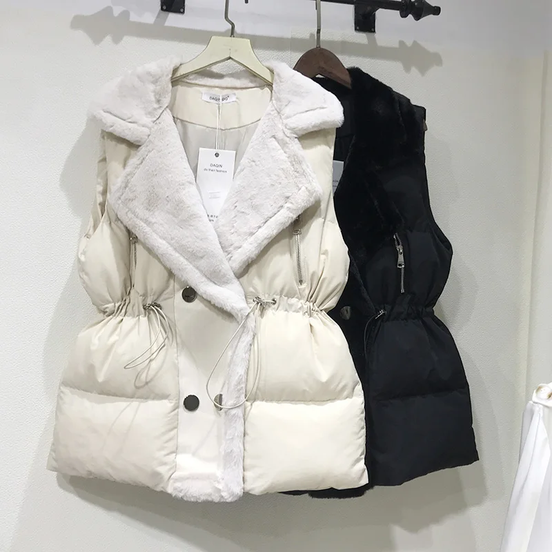 

2022 Autumn Winter Women's Solid Loose Down Cotton Horse Jacket New Fashion Sleeveless Female Waistcoat Outer Wear Vest Jacket