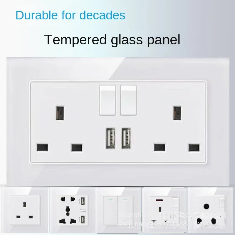 

Hong Kong and Macao British standard 13A British socket with USB panel electric lamp Suzhou International tempered glass white