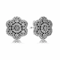 original sparkling crystallised floral with crystal stud earrings for women 925 sterling silver wedding gift pandora jewelry