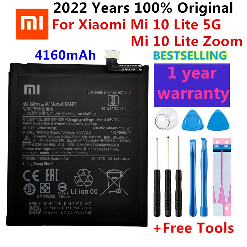 

100% Original XIAO MI BM4R 4160mAh Phone Battery For Xiaomi Mi 10 Lite 10Lite 5G Zoom Replacement Batteries Bateria With Tools