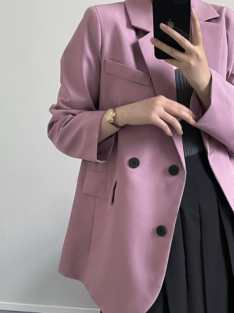 

Women's Double Breasted Blazer Coat Autumn Casual Loose Silhouette Coat for Office