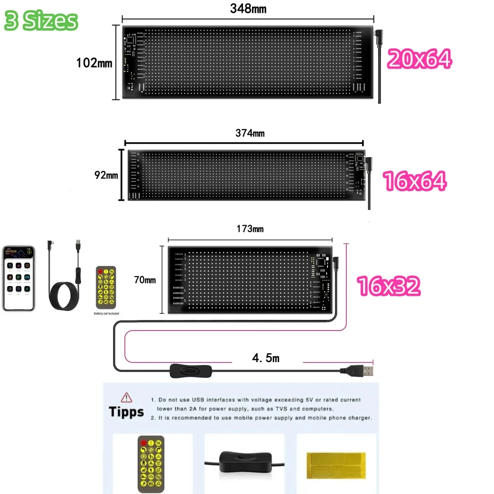 USB 5V Led Pixel Мягкий дисплей Прокрутка Светодиодная матричная панель IP65 Приложение