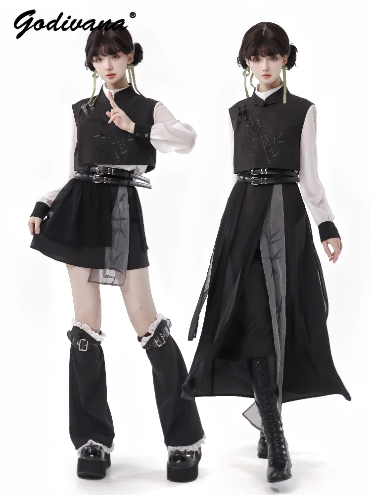 Новый Приталенный жилет с бамбуковым принтом в китайском стиле белая рубашка