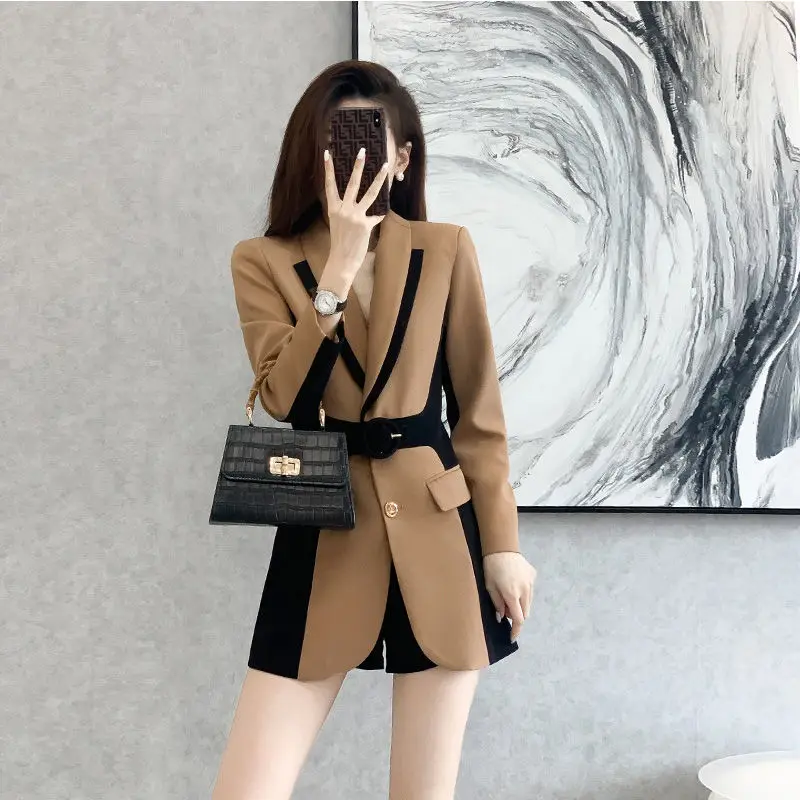 

Ladies Office Lapel Cardigan Suit Jacket Female Casual Long Sleeves Blazer Ladies Coat Patchwork Retro Single Button Blazer G138