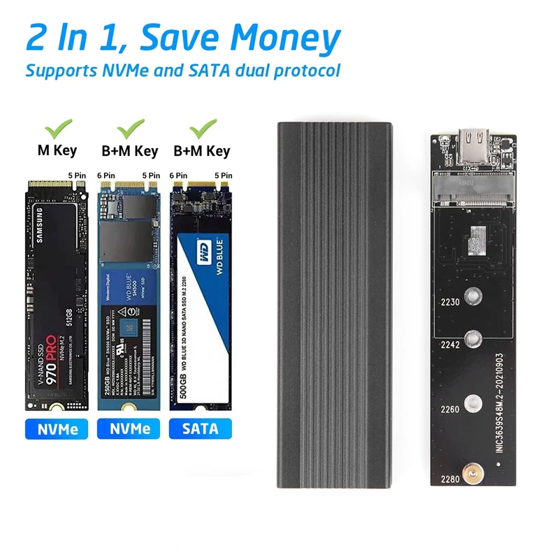 10 Гбит/с M.2 NVME SSD на USB 3.1 чехол M2 NVMe Box двойной протокол PCIe NGFF SATA Type-A Type-C кабель