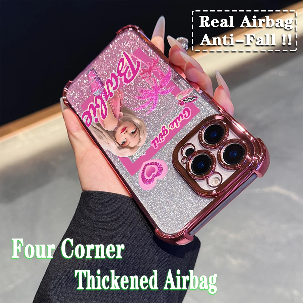 Ins Pink B-Barbies Plating Case For Xiaomi 14 14Pro 13 13Pro Poco F4 F5 X5 X3 Pro 4G 5G Anti Fall Airbag Back Cover