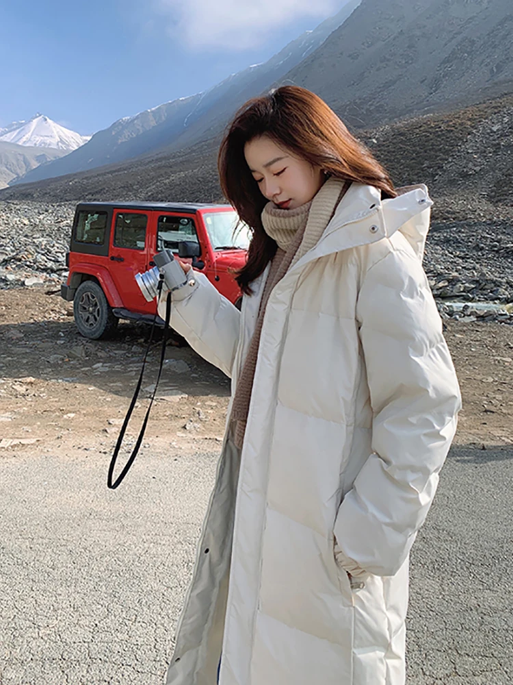 AOSSVIAO New Solid Color Long Straight Winter Coat Casual Women Parkas Clothes Hooded Stylish Winter Jacket Female Outerwear